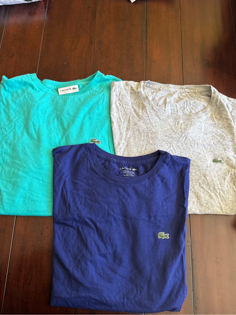 Lacoste Men’s Pima Cotton T-Shirt Lot of 3 Teal, Navy, and Light Gray Crew